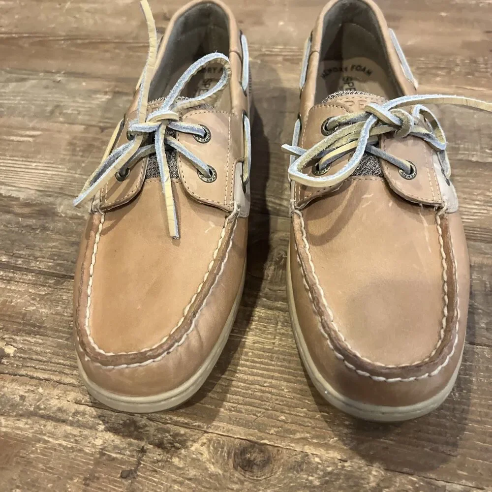 New Sperry Top Sider Bluefish 2 Eye Boat Shoes Linen Oat Womens Sz 8.5 W 9276619